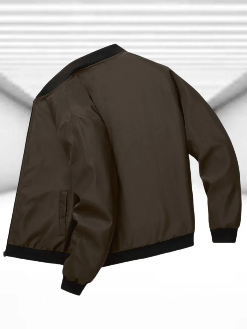 Coffee Brown Casual Men's Slim Fit Baseball Jacket w/Stand Collar Zip-Up